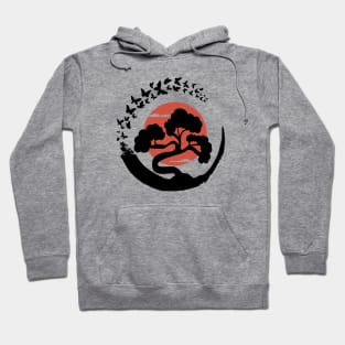 Bonsai Tree in Enso Circle Butterflies Hoodie